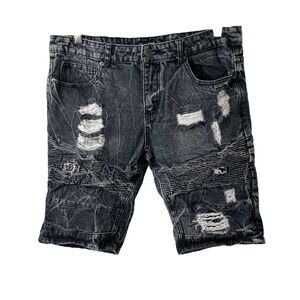 Mens 32 X 10.5 Denim Shorts CJ Black Distressed Black Color 5 Pocket